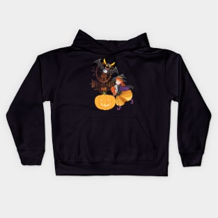 Happy Halloween Bat Witch and Pumpkin Kids Hoodie